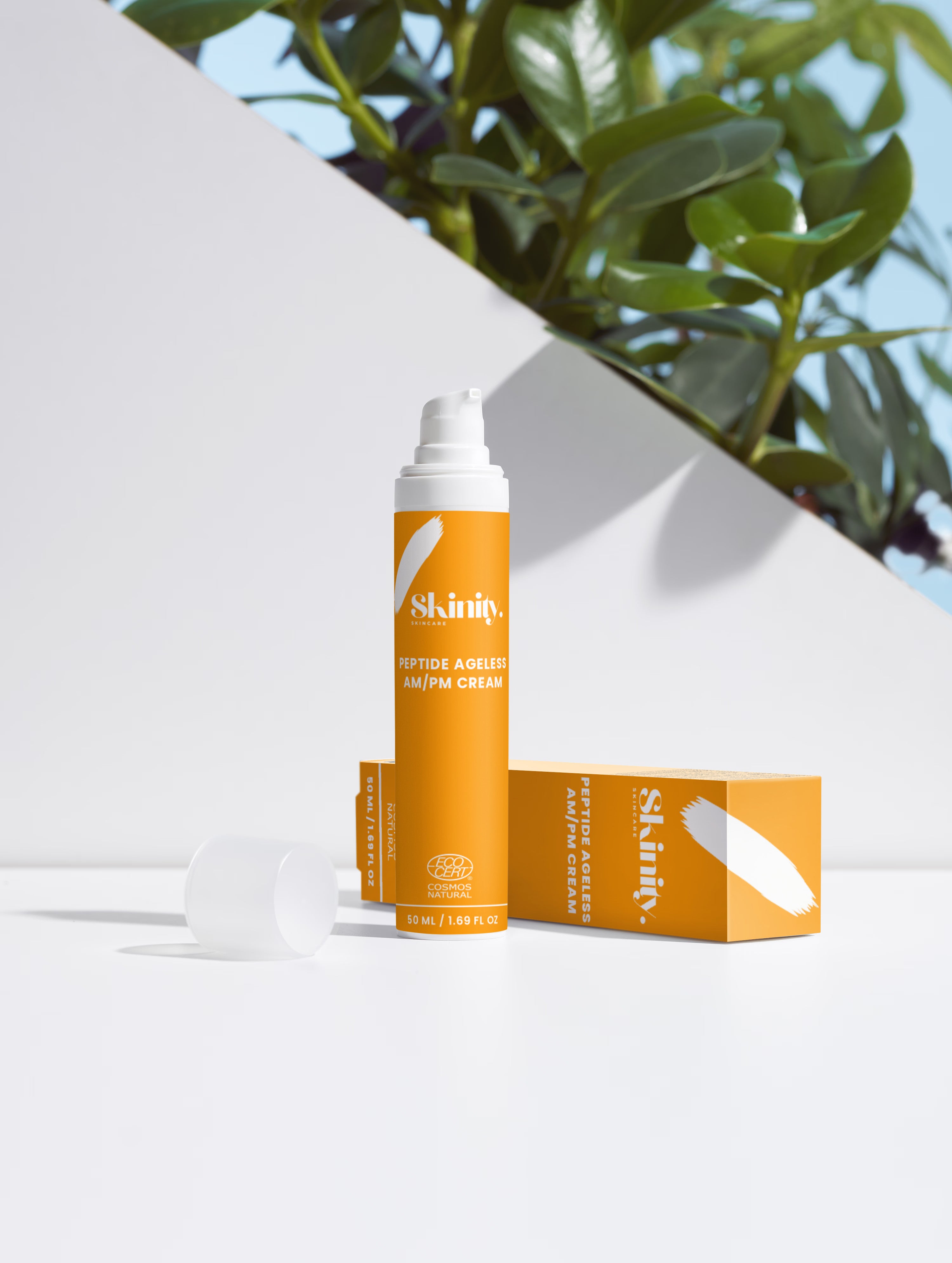 Skinity Peptide Ageless AM PM Cream with HA for Wrinkles and Hydration premium skincare product bottle.