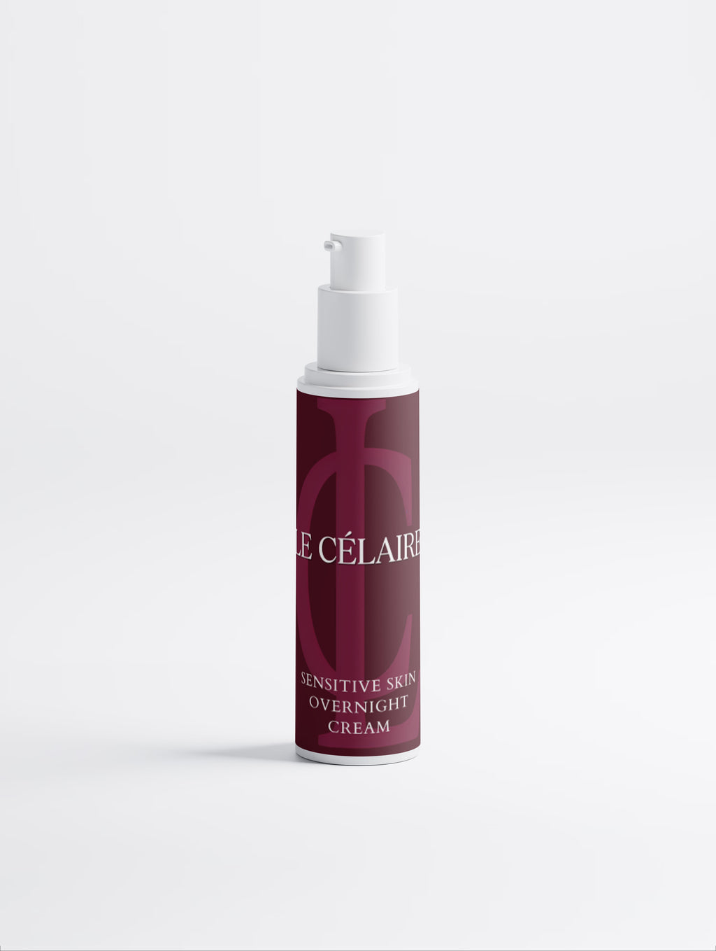 A bottle of Célaires Blemish Care Moisturiser with a white pump dispenser and a deep burgundy label, set against a clean white background.
