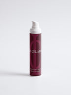 A single pump bottle of Célaires Sensitive Skin Moisturiser standing upright on a light gray studio background.