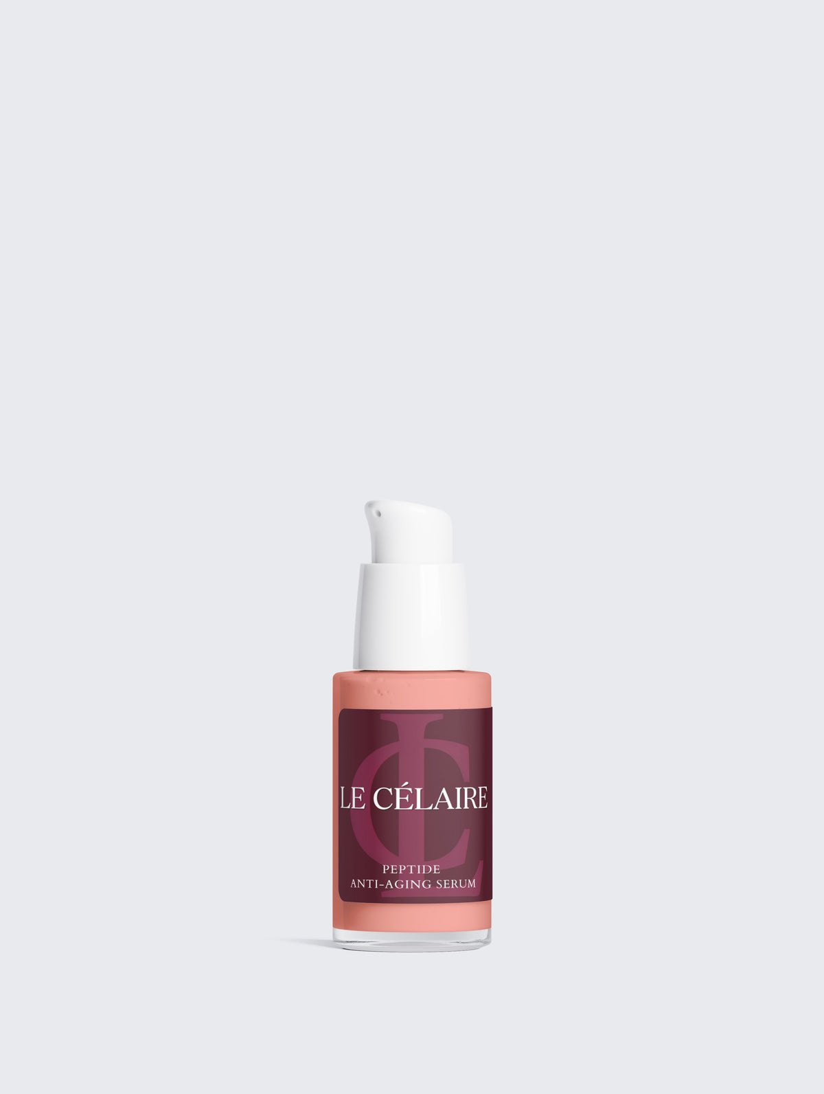 Le Célaire Peptide Anti-Aging Serum bottle in white room.