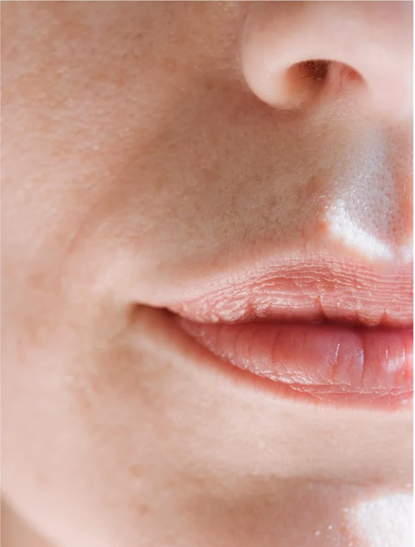 Close-up of hydrated lips highlighting the effects of Sensitive Skin Moisturiser Fragrance Free on delicate skin.