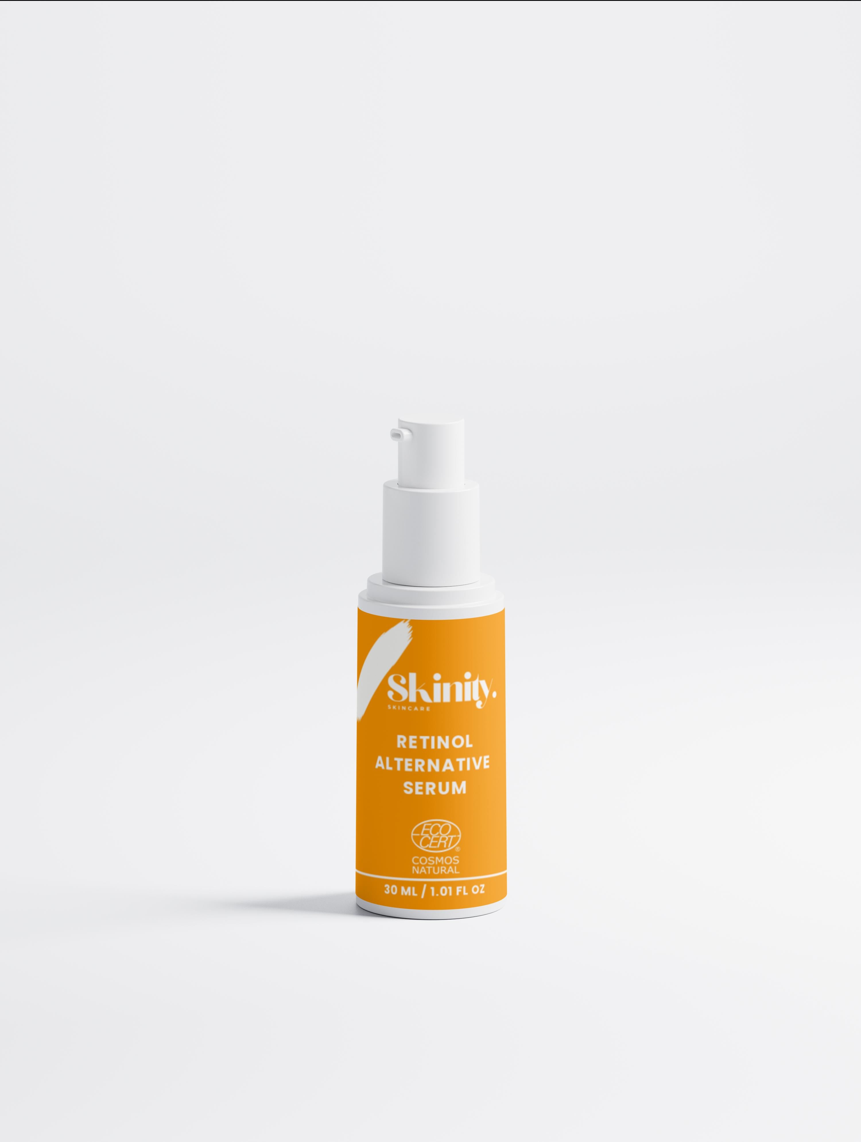 Retinol Alternative Serum For All Skin in a sleek bottle with a pump, designed for all skin types.