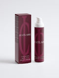 Le Célaire Collagen Anti-Age Night Cream in a dark burgundy box and matching pump bottle with a white dispenser cap, set against a clean light gray background.