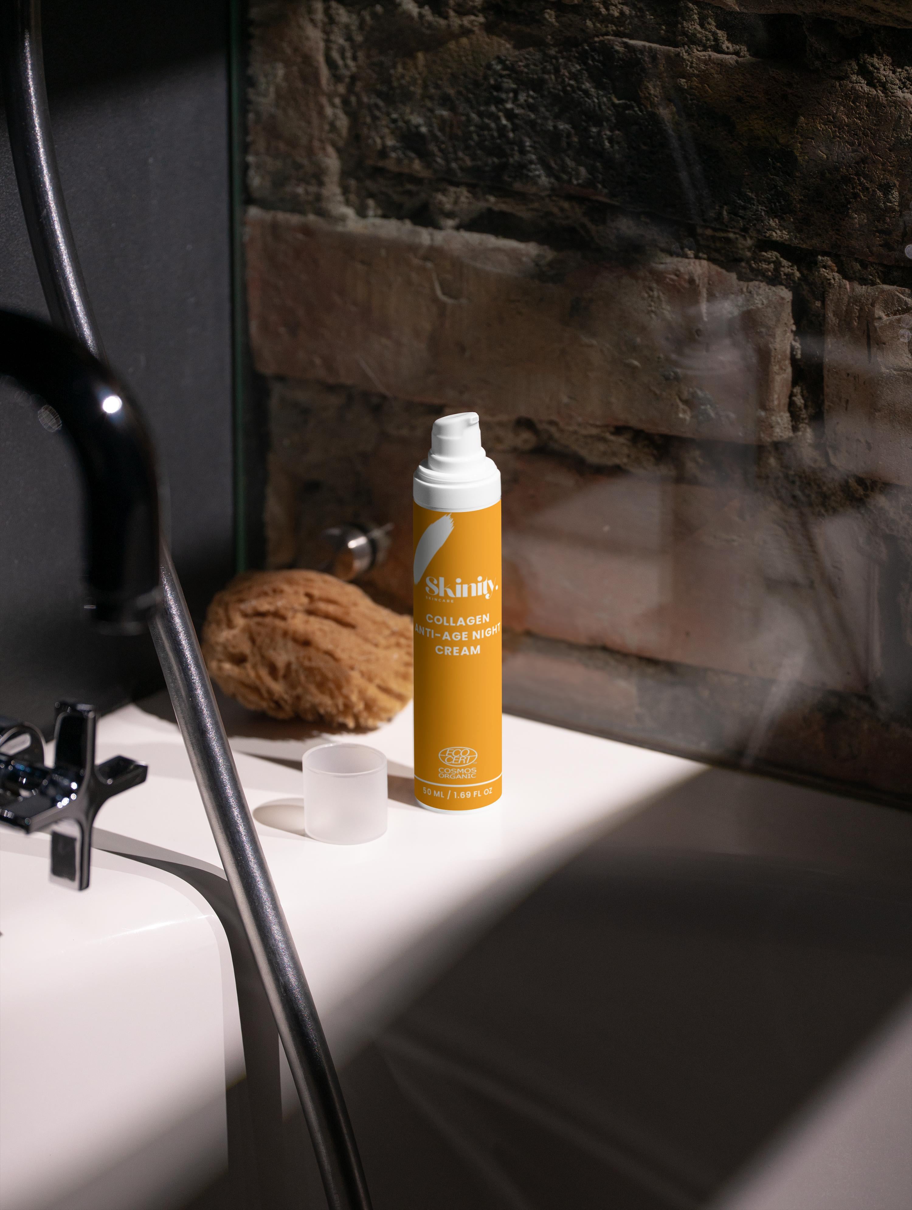 Crème de nuit anti-âge au collagène bio et au plancton marin pour une peau plus pulpeuse et plus douce
