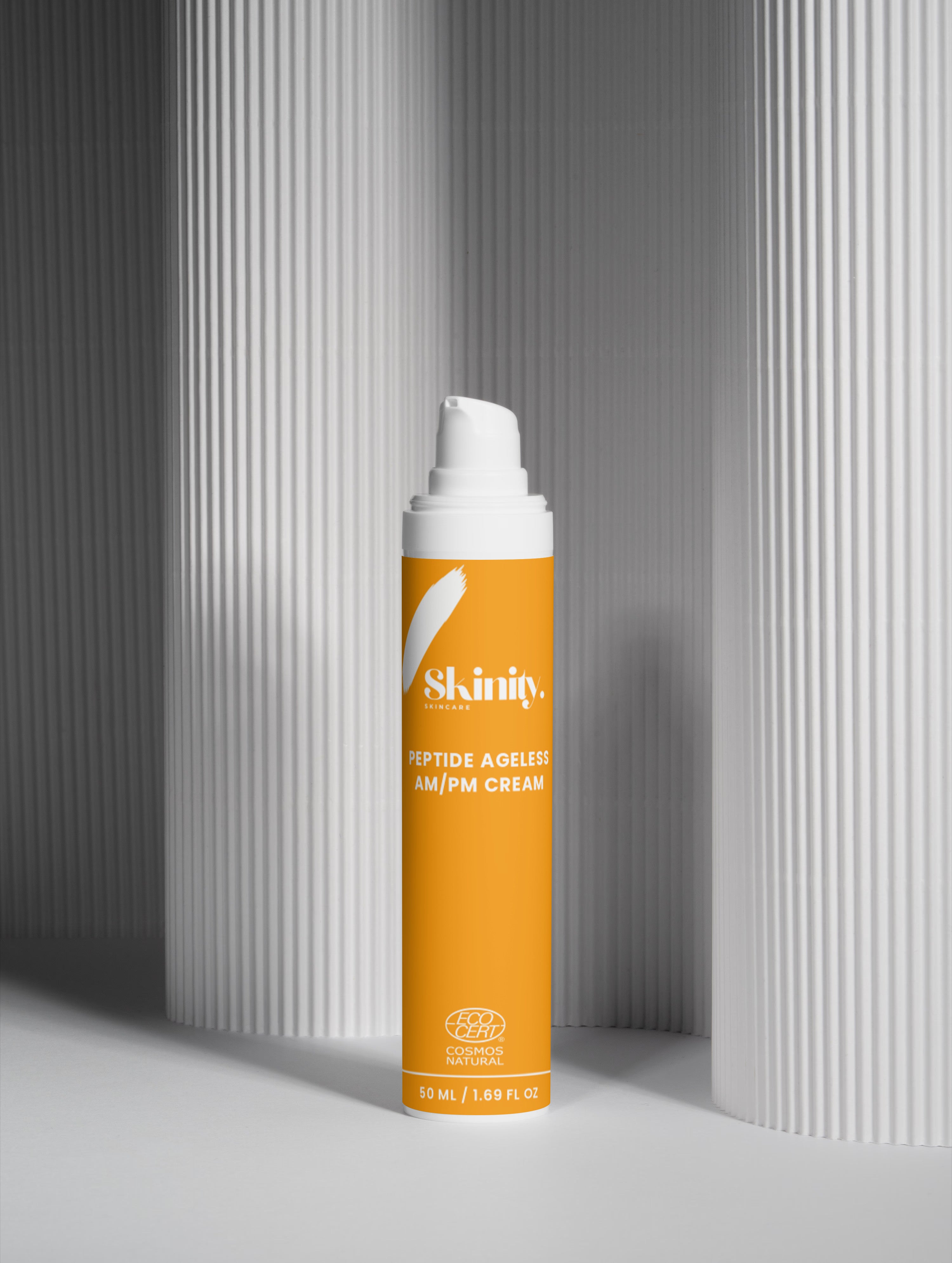 Skinity Peptide Ageless AM PM Cream with HA for Wrinkles and Hydration premium skincare product bottle.