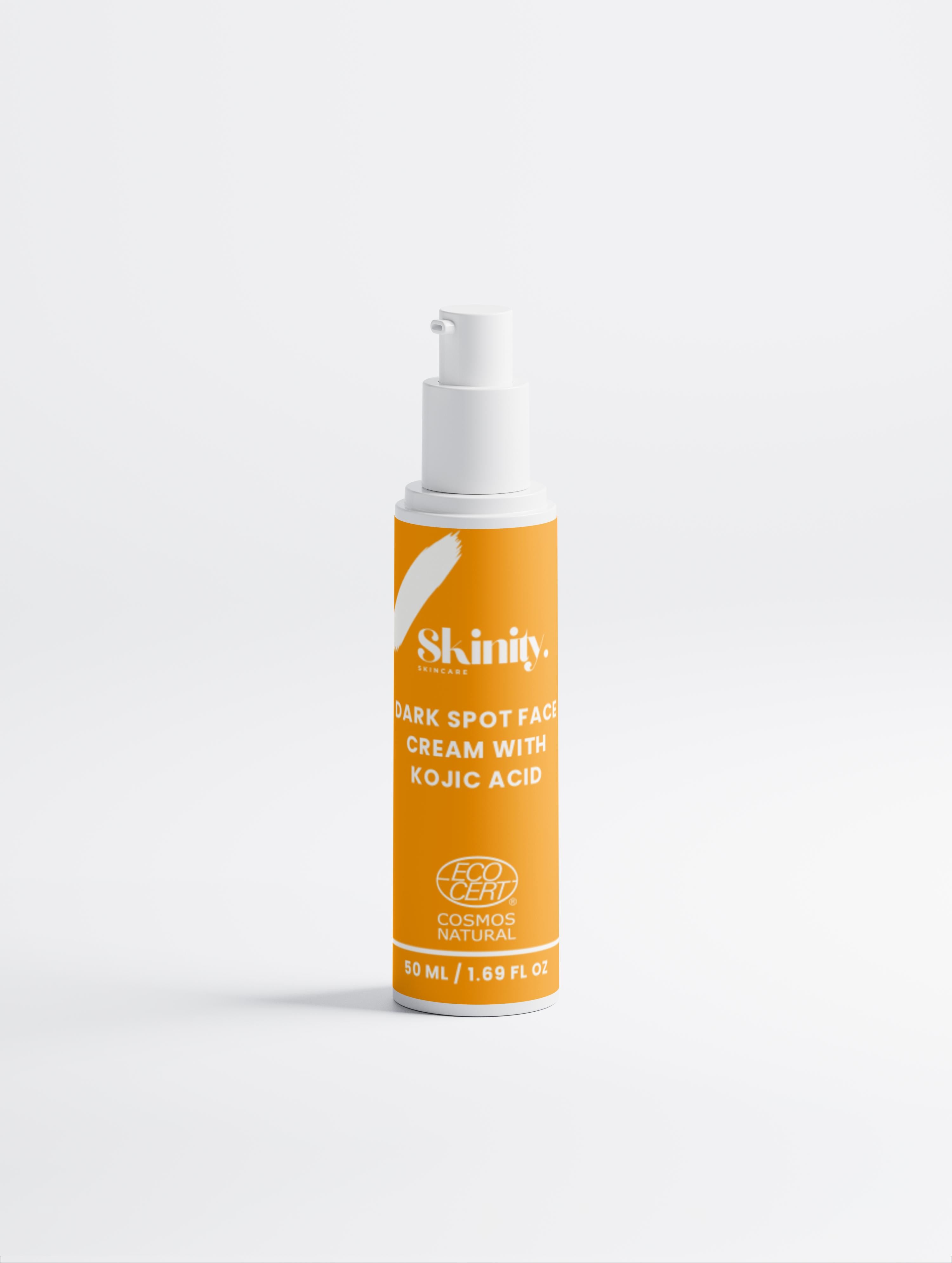 Dark Spot Face Cream with Kojic Acid in a sleek yellow bottle for brightening uneven skin.