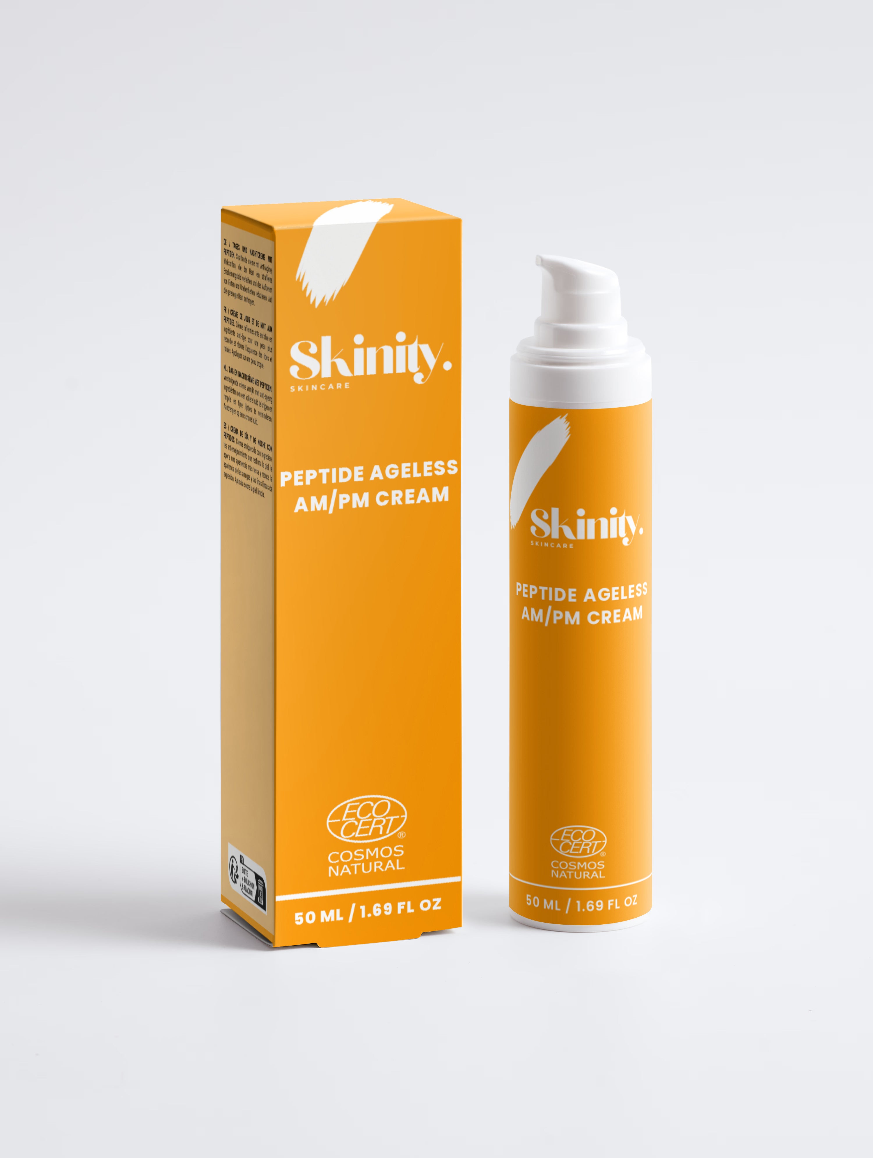 Skinity Peptide Ageless AM PM Cream with HA for Wrinkles and Hydration premium skincare product bottle.