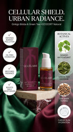 Le Célaire Organic Antioxidant Ginkgo Gel Booster with Green Tea, Oak Bark, and Ginkgo Biloba for anti-pollution protection and weightless hydration.