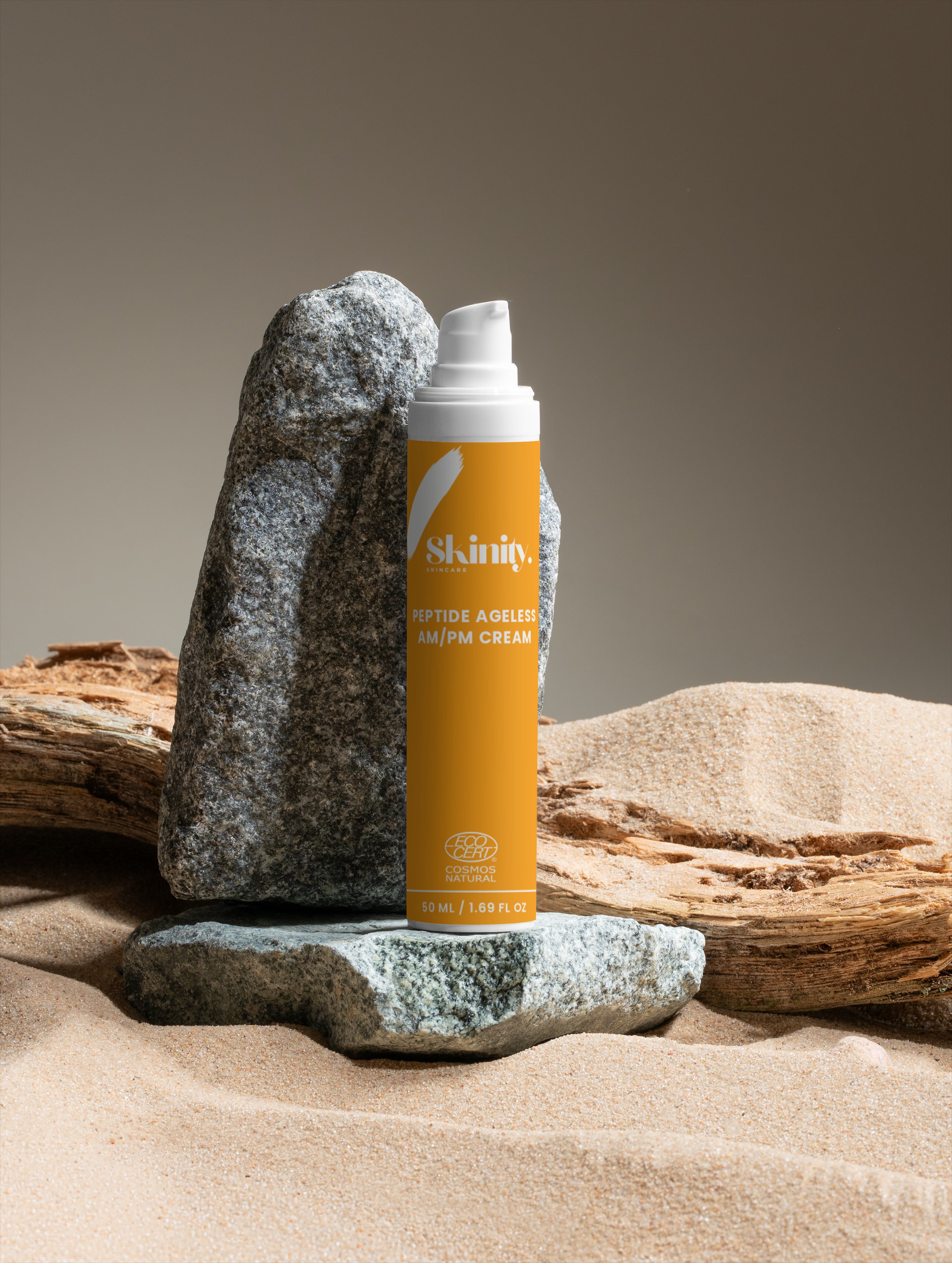 Skinity Peptide Ageless AM PM Cream with HA for Wrinkles and Hydration premium skincare product bottle.