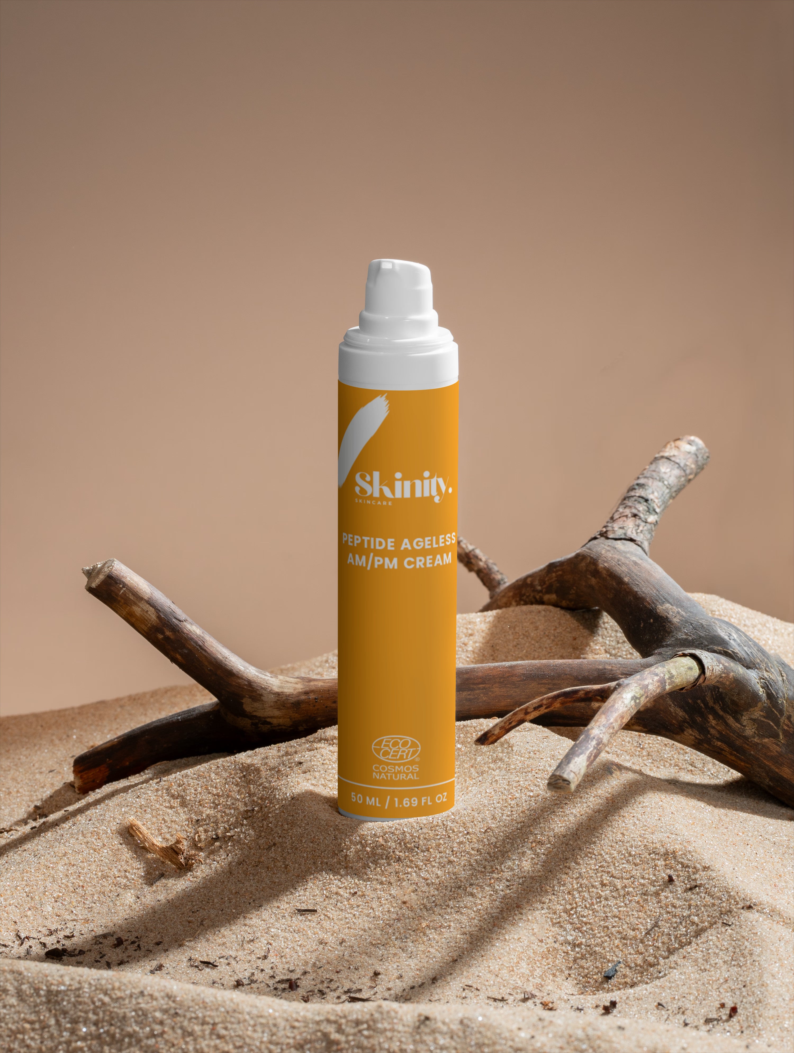 Skinity Peptide Ageless AM PM Cream with HA for Wrinkles and Hydration premium skincare product bottle.